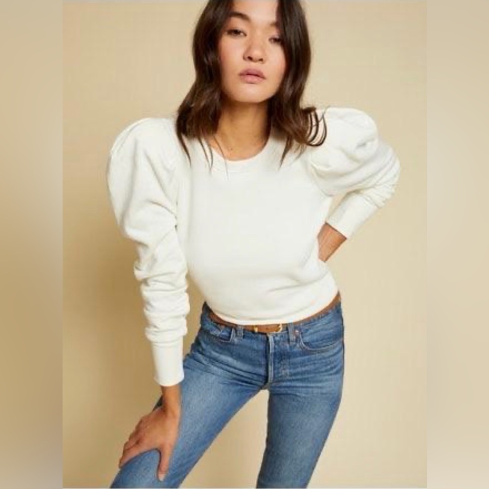 Nation LTD Nikka Pleat Shoulder Sweatshirt Off White XS